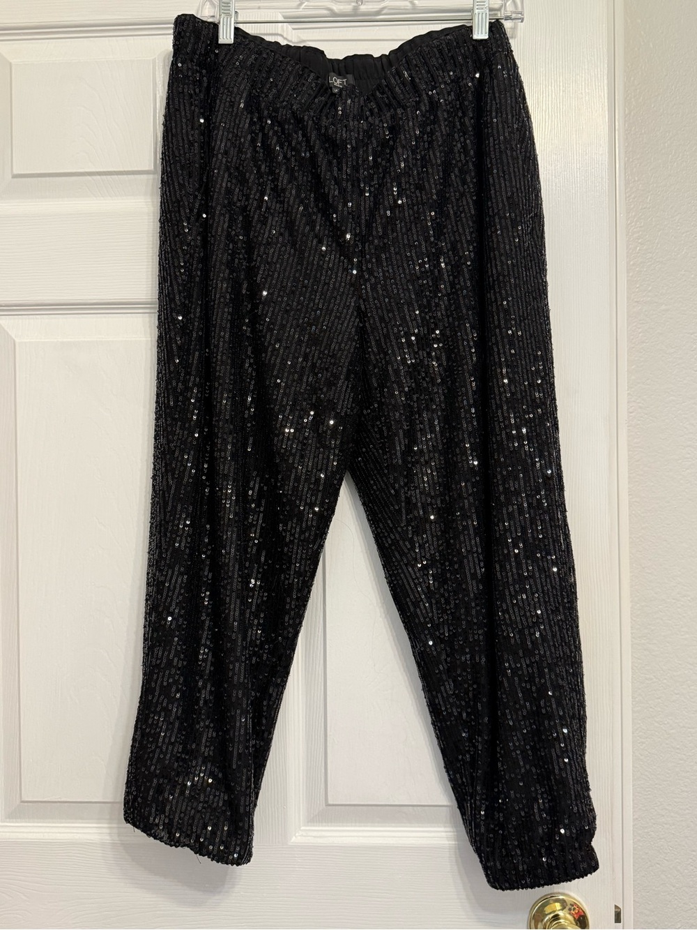 Loft Black Sequin High-Waist Joggers